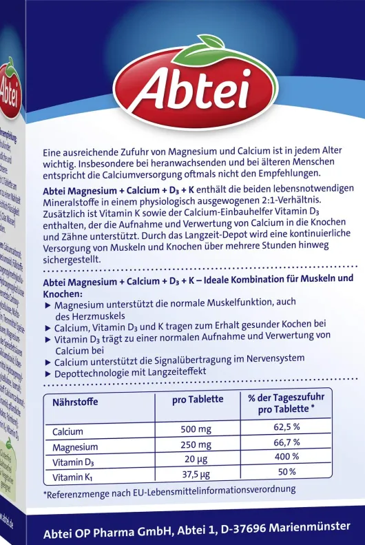 Abtei Magnesium Calcium + D3 + K 42 Tabletten