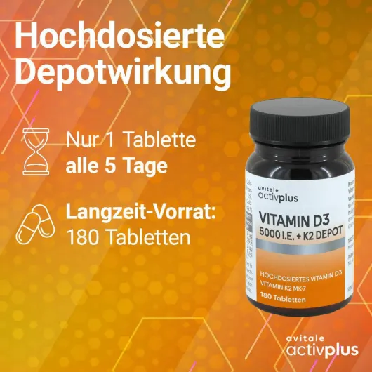 Activplus Vitamin D3 5000 I.E.+ K2 Depot 180 Tabletten