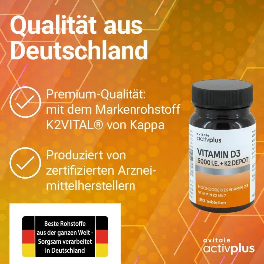 Activplus Vitamin D3 5000 I.E.+ K2 Depot 180 Tabletten