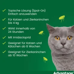 Advantage 40 mg für Katzen und Zierkaninchen bis 4 kg 4 x 0,4 ml Lösung