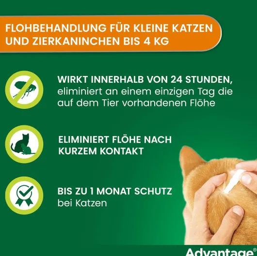 Advantage 40 mg für Katzen und Zierkaninchen bis 4 kg 4 x 0,4 ml Lösung