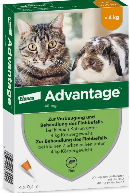 Advantage 40 mg für Katzen und Zierkaninchen bis 4 kg 4 x 0,4 ml Lösung