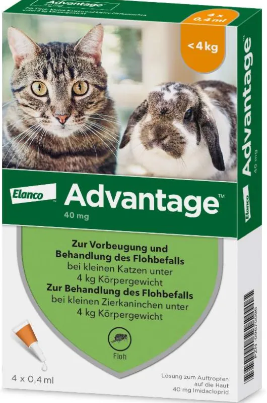 Advantage 40 mg für Katzen und Zierkaninchen bis 4 kg 4 x 0,4 ml Lösung
