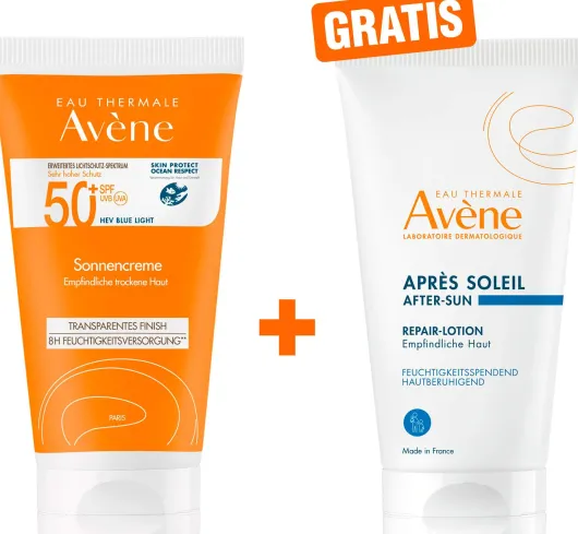 Avene Sonnencreme SPF 50+ mit Duftstoffen + gratis Repair-Lotion nach der Sonne 50 ml
