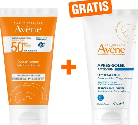 Avene Sonnencreme SPF 50+ mit Duftstoffen + gratis Repair-Lotion nach der Sonne 50 ml
