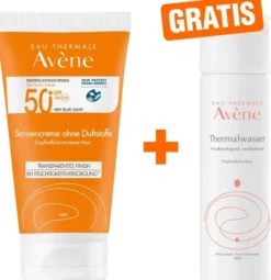 Avene Sonnencreme SPF 50+ ohne Duftstoffe 50 ml + gratis Avene Thermalwasser Spray 50 ml