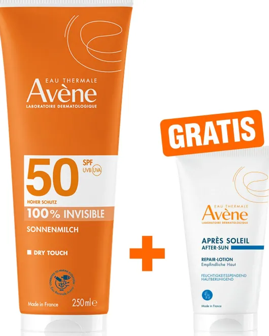 Avene Sonnenmilch SPF 50 250 ml + gratis Avene Repair - Lotion nach der Sonne 50 ml