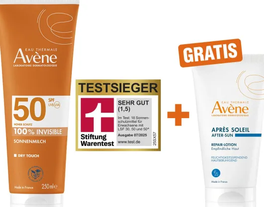 Avene Sonnenmilch SPF 50 250 ml + gratis Avene Repair - Lotion nach der Sonne 50 ml