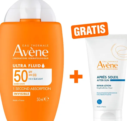 Avene Ultra Fluid Invisible SPF 50 50 ml + gratis Avene Repair - Lotion nach der Sonne 50 ml