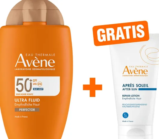 Avene Ultra Fluid Perfector 50+ 50 ml + gratis Repair-Lotion nach der Sonne 50 ml