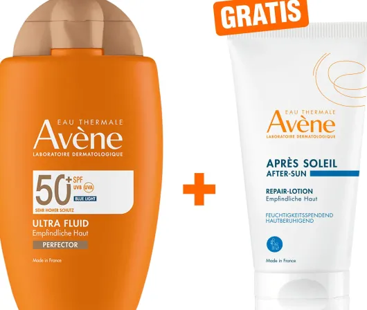 Avene Ultra Fluid Perfector 50+ 50 ml + gratis Repair-Lotion nach der Sonne 50 ml
