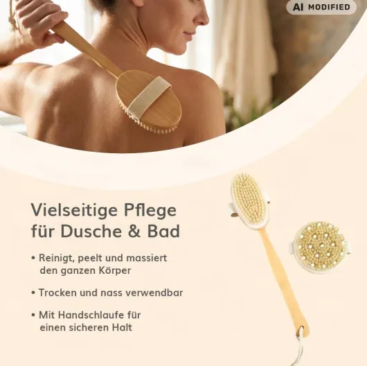 Badebürste mit 2 abnehmbaren Bürstenköpfen