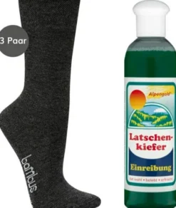 Bambus Wellness-Socken 39-42 Anthrazit 3 Paar + gratis Latschenkiefer Einreibung 250 ml