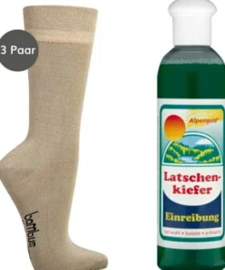 Bambus Wellness-Socken 43-46 Beige 3 Paar + gratis Latschenkiefer Einreibung 250 ml