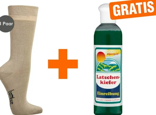 Bambus Wellness-Socken 43-46 Beige 3 Paar + gratis Latschenkiefer Einreibung 250 ml