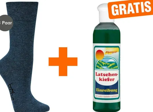 Bambus Wellness-Socken 39-42 Jeansblau 3 Paar + gratis Latschenkiefer Einreibung 250 ml