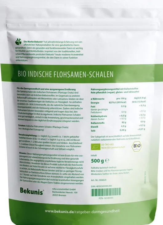 Bekunis Indische Flohsamen Schalen 500 G