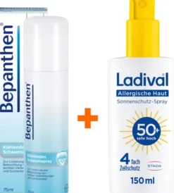 Bepanthen Schaumspray 75 ml + Ladival allergische Haut Sonnenschutz-Spray LSF50+ 150 ml