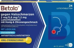 Betolo gegen Halsschmerzen Honig-Zitrone 24 Lutschtabletten