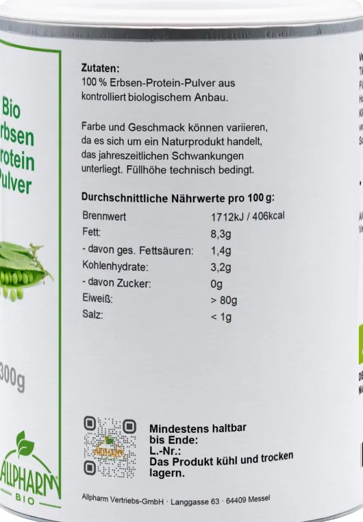 Bio Erbsen Protein Pulver Allpharm 300 g