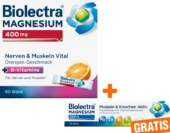 Biolectra Magnesium 400 mg Nerven & Muskeln Vital 60 Beutel + gratis Magnesium 250 mg Aktiv 30 Kautabletten