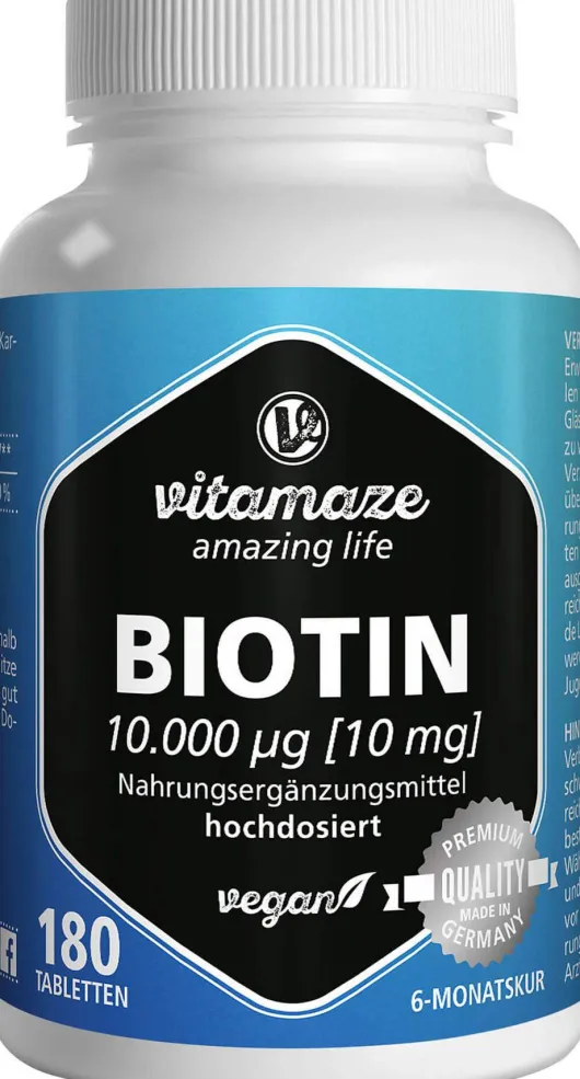 Biotin 10 mg Hochdosiert Vegan 180 Tabletten