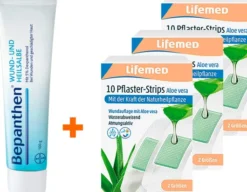 Bundle Bepanthen Wund- und Heilsalbe 100 g + Pflaster-Strips Aloe Vera 3 x 10 Stück