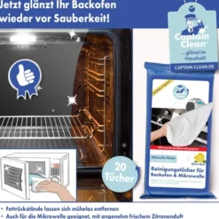 Captain Clean Reinigungstücher für Backofen und Mikrowelle, 20er-Pack Feuchttücher