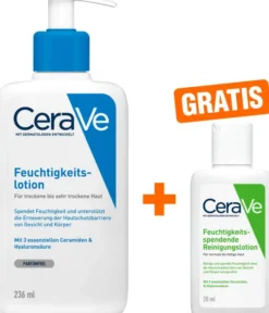 CeraVe Feuchtigkeitslotion 236 ml + gratis feuchtigkeitsspendende Reinigungslotion 20 ml