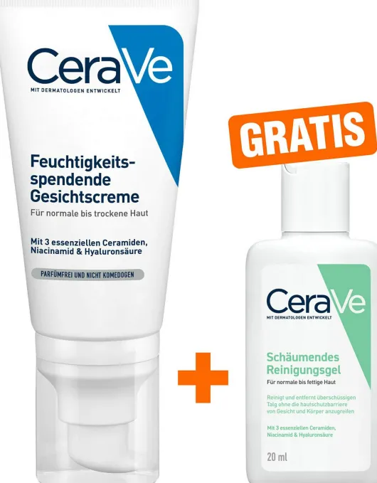 CeraVe Feuchtigkeitsspendende Gesichtscreme 52 ml + gratis Schäumendes Reinigungsgel 20 ml