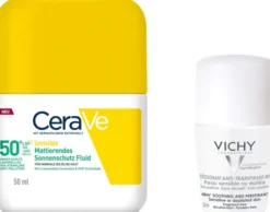 CeraVe Mattierendes Sonnenschutz Fluid LSF 50+ 50 ml + gratis Vichy Deo Roll-on Anti Flecken 48h 50 ml