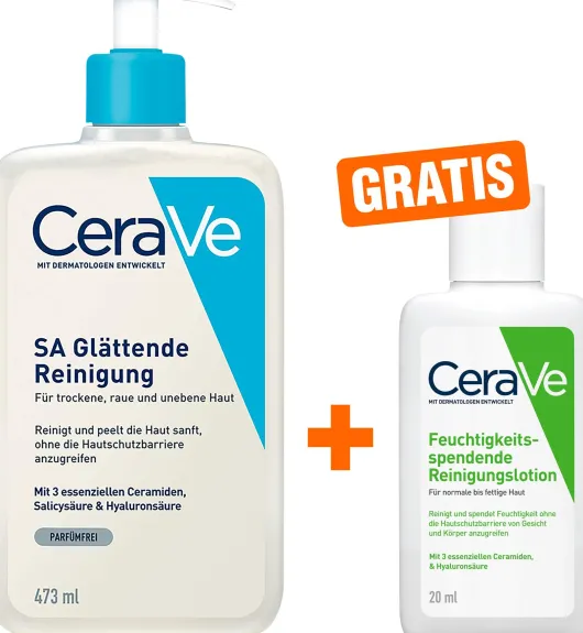 CeraVe SA Glättende Reinigung 473 ml + gratis Feuchtigkeitsspendende Reinigungslotion 20 ml