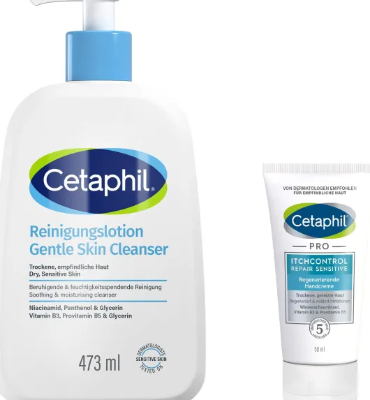 Cetaphil Reinigungslotion für Körper und Gesicht 473 ml + gratis Cetaphil Pro Itch Cotrol Repair Handcreme 50 ml