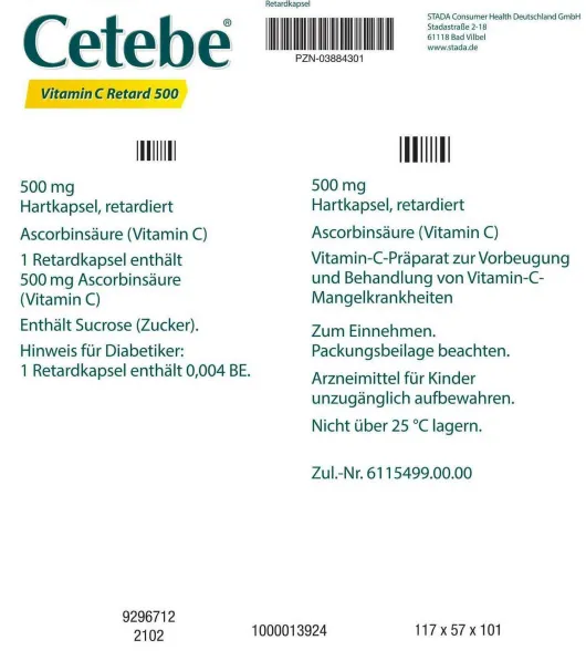 Cetebe Vitamin C Retardkapseln 500 mg 120 Stück