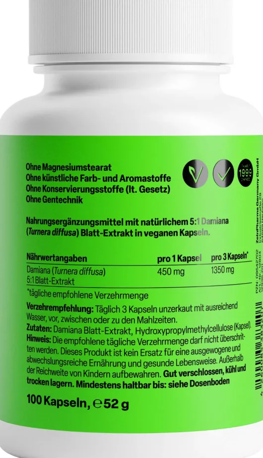 Damiana Kapseln 450 mg 5:1 Blattextrakt 100 Kapseln