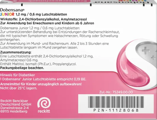 Dobensana Junior Zuckerfrei 1,2 mg und 0,6 mg 24 Lutschtabletten