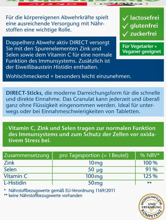 Doppelherz aktiv Abwehr Direct Zink und Selen Histidin Pellets 40 Pellets