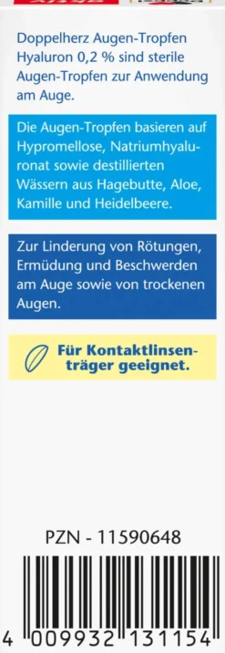 Doppelherz aktiv Augentropfen Hyaluron 0,2% 10 ml