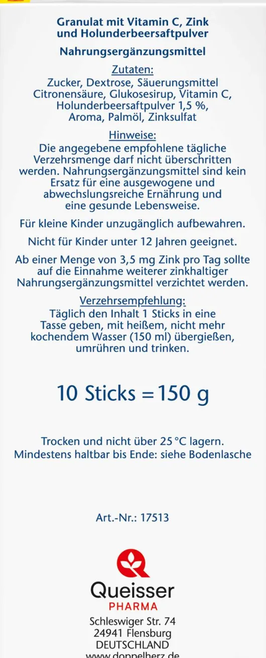 Doppelherz aktiv Heisser Holunder mit Vitamin C und Zink Granulat 10 Beutel