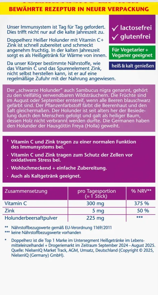 Doppelherz aktiv Heisser Holunder mit Vitamin C und Zink Granulat 10 Beutel