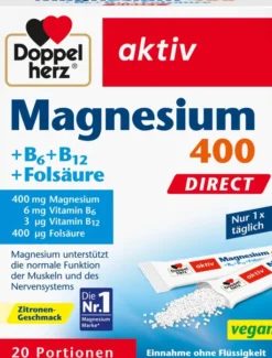 Doppelherz aktiv Magnesium +B6 +B12 +Folsäure direkt Pellets 20 Stück