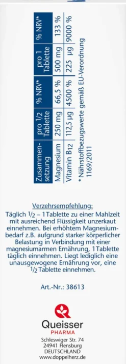 Doppelherz Aktiv Magnesium 500 + B12 2 Phasen Depot 120 Tabletten