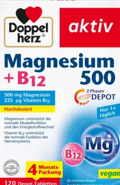 Doppelherz Aktiv Magnesium 500 + B12 2 Phasen Depot 120 Tabletten