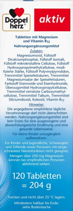 Doppelherz Aktiv Magnesium 500 + B12 2 Phasen Depot 120 Tabletten