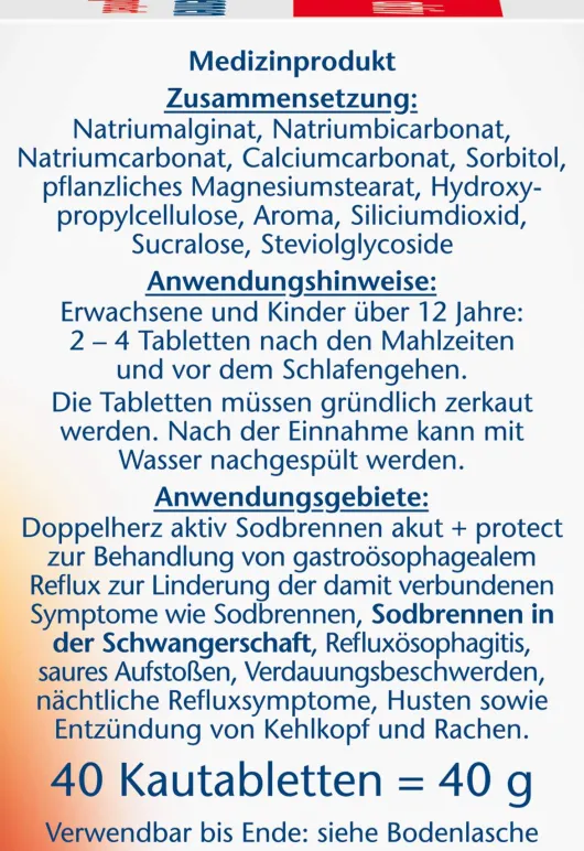 Doppelherz Aktiv Sodbrennen Akut+protect 40 Kautabletten