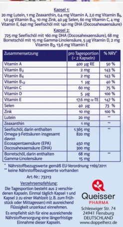 Doppelherz system Augen plus Sehkraft + Schutz + Tränenfilm-Formel 60 Kapseln