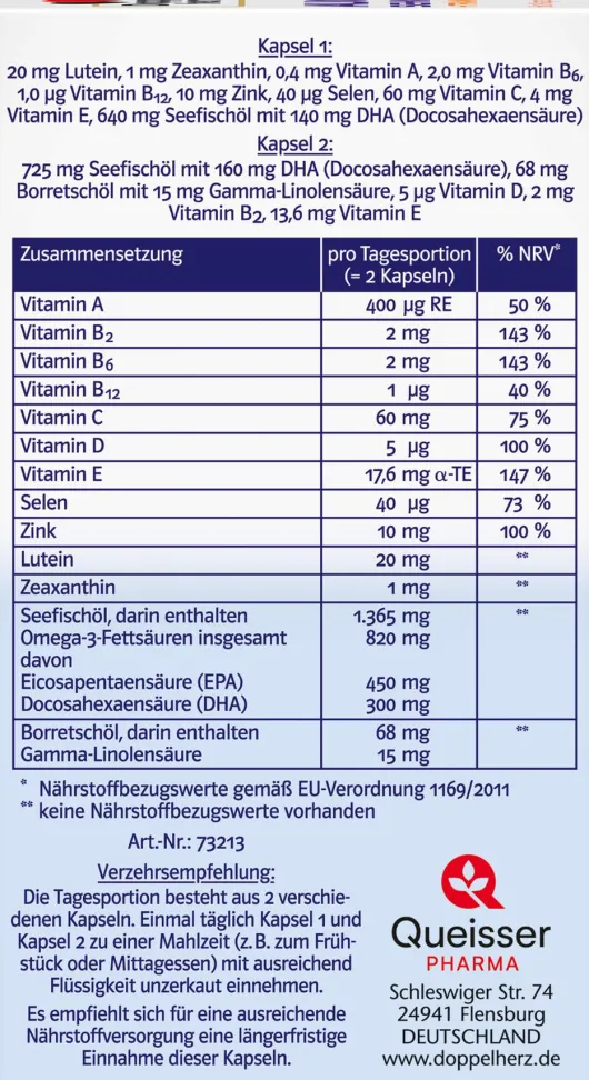 Doppelherz system Augen plus Sehkraft + Schutz + Tränenfilm-Formel 60 Kapseln
