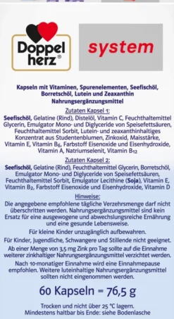 Doppelherz system Augen plus Sehkraft + Schutz + Tränenfilm-Formel 60 Kapseln
