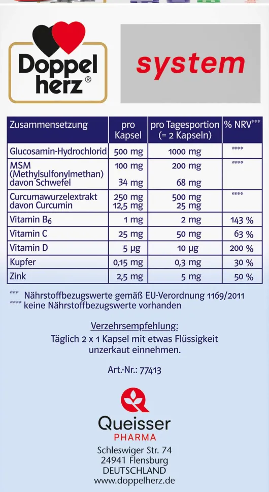 Doppelherz System Glucosamin 1000 + Curcuma Vegan 60 Kapseln