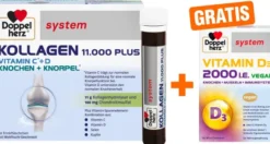 Doppelherz system Kollagen 11000 30 x 25 ml Ampullen + gratis Doppelherz Vitamin D3 2000 I.E. vegan 60 Tabletten